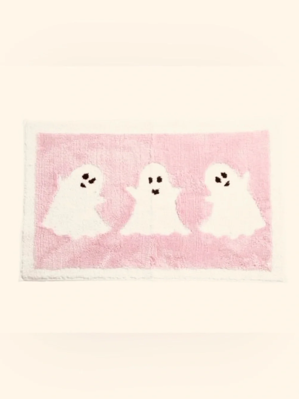 KASSATEX 21x34 Pink And White Cheerful Ghosts Plush Bath Rug NWTS